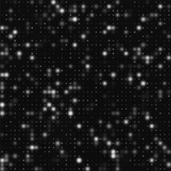 An abstract black and white background consisting of many round dots of different sizes arranged in a mosaic pattern. Contrasting light and dark elements create a sense of depth and digital dynamics.
