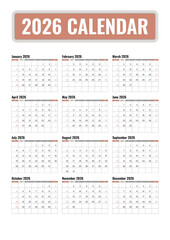 2026 calendar yearly schedule design template for organization and time management