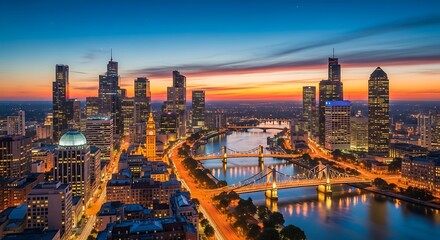 Obraz premium Frankfurt Skyline Sunrise.