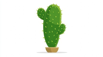 Green cactus plant in a pot on a white background.