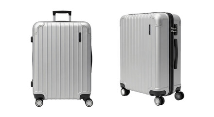 Fototapeta premium Silver Suitcase with Telescopic Handle and Spinner Wheels.