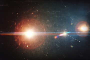 retro film light leak overlay effect with scratch dust and light leaks, retro grain noisy film distressed texture light leak flare on black background