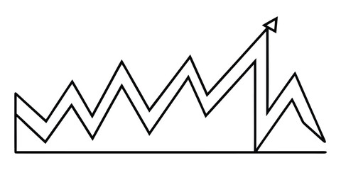 Black and White Line Graph with Sharp Peaks and an Upward Arrow chart data