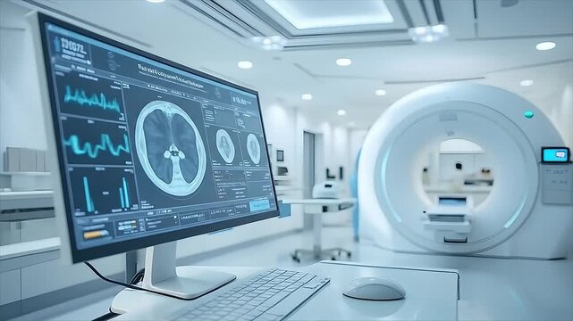 Modern Medical Imaging Lab &ndash; MRI Scan Display with Brain Scan on Monitor