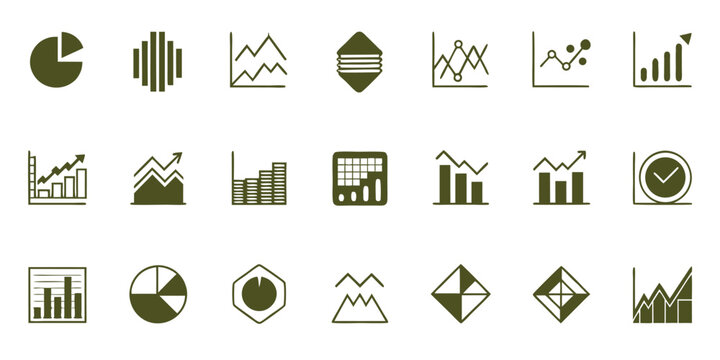 Dark Green Stock Market Graph Chart Vector Icons Set Easy to Edit 21 Icons illustration