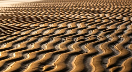 Obraz premium Rippled Beach Sand at Sunset.
