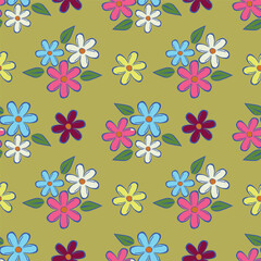 Vintage seamless floral pattern. Liberty style background of small pastel colorful flowers. Small flowers scattered over a white background. Stock vector for printing on surfaces