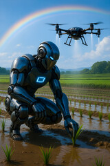 Robot Drone Farming Rice Fields