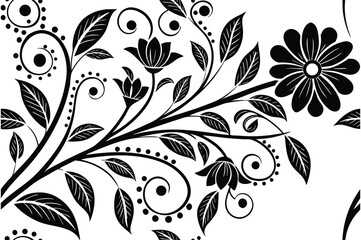 Black and White Seamless Floral Pattern – Vintage Botanical Design