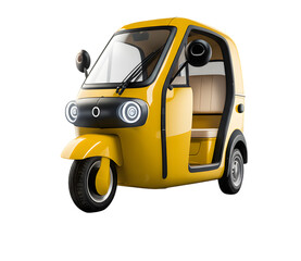 3d minimal three wheeled auto rickshaw icon in white transparent png background cutout	

