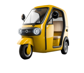 3d minimal three wheeled auto rickshaw icon in white transparent png background cutout	
