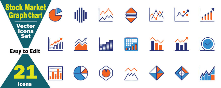 Stock Market Graph Chart Vector Icons Set Easy to Edit 21 Icons illustration