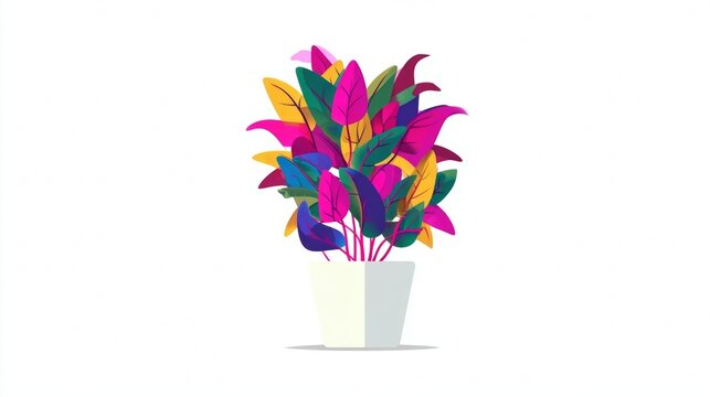 Vibrant multicolored tropical leaves in a white pot. - Powered by Adobe