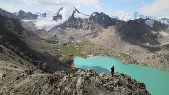 The aerial view of Ala Kul Lake in Kyrgyzstan