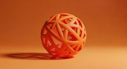 Orange geodesic sphere with intricate geometric pattern and shadow