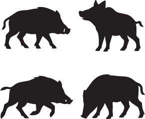 Wild Boar Solid Black Animal Silhouette