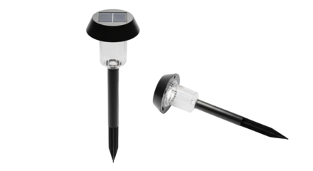 Black Solar Garden Lights with Clear Ribbed Plastic and Integrated Solar Panels.