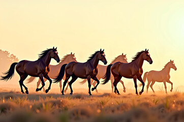 Running Horses at Sunrise