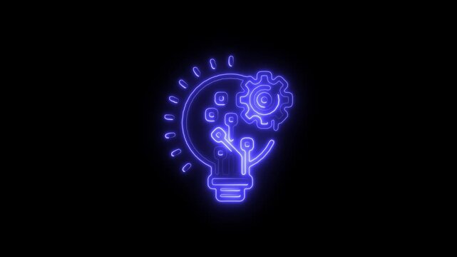 Glowing Innovation Icon and Symbol in HD Video Neon Animation on Black Background