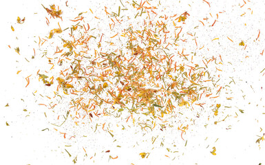  Dry St. John's wort petals, seeds, leaves and flower (Hypericum perforatum) isolated on white...
