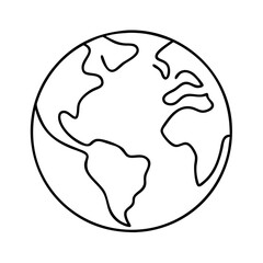 Illustration of earth globe, showcasing continents and oceans in a minimalist, line art style for educational use