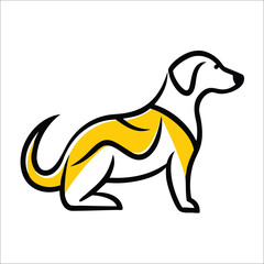 Stylized illustration of a dog in profile, featuring a yellow and white color scheme.