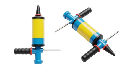 Colorful Handheld Ball Pump with Dual Nozzles and Grips.