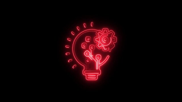Glowing Innovation Icon and Symbol in HD Video Neon Animation on Black Background