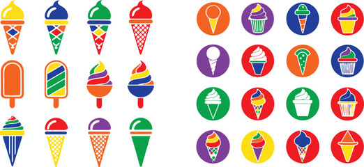 Colorful frozen treats and desserts ice cream cones