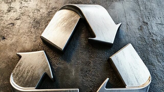Metallic recycle symbol promoting environmental sustainability on grunge background