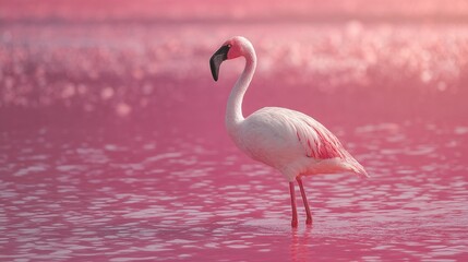 Fototapeta premium Elegant Flamingo Standing Gracefully in Serene Pink Water Environment
