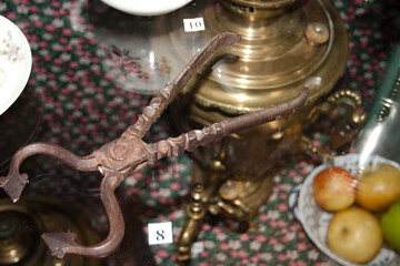 Antique samovar in the oriental shop, closeup of photo