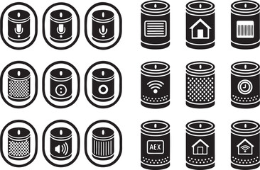Cylindrical devices with icons cylinder black and white