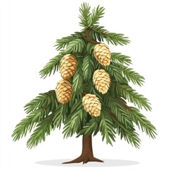 Christmas tree branch with pine cones and festive decorations