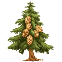 Green fir tree branch with pine cones and needles, isolated for Christmas holiday decoration