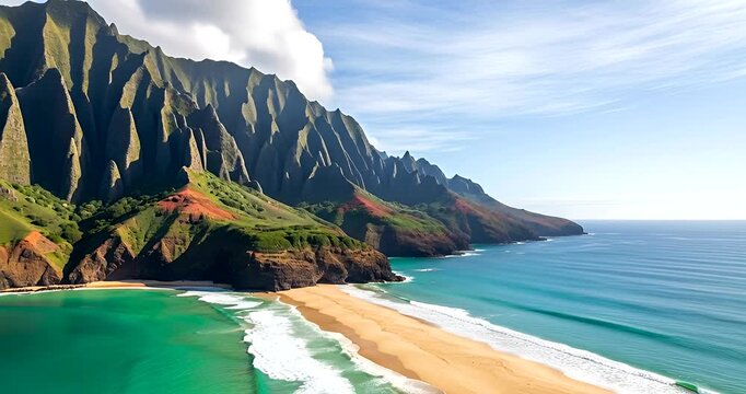 Majestic Na Pali Coast in Kauai, Hawaii: Breathtaking Aerial View of Cliffs and Beaches