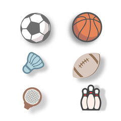 Obraz premium Sports Vector Icons Set – Football, Basketball, Badminton, Tennis, Bowling, Rugby