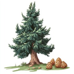 Green evergreen Christmas tree branches with natural pine cones are isolated winter holiday decorations