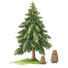 Isolated evergreen Christmas pine tree with cones, a festive winter holiday decoration