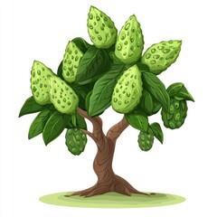Green tropical tree with fresh leaves isolated on white background vector illustration