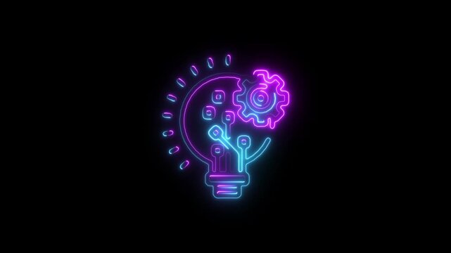 Glowing Innovation Icon and Symbol in HD Video Neon Animation on Black Background