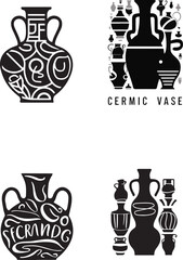 Black and white ceramic vases with decorative patterns