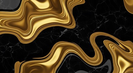 An elegant black marble background with flowing gold accents, creating a luxurious and sophisticated texture perfect for highend designs and artistic projects with a touch of opulence