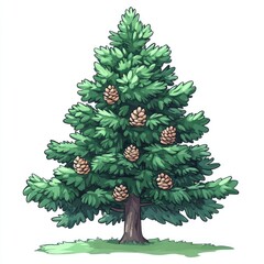 Green decorated Christmas tree vector illustration with star, ball, and gift ornament for winter holiday season decoration and celebration on new year