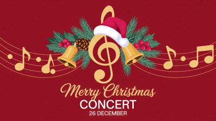 Festive Holiday Concert Announcement with Musical Notes and Seasonal Decorations for December