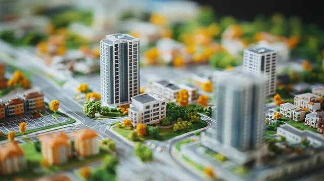Miniature architectural model showing residential and office buildings