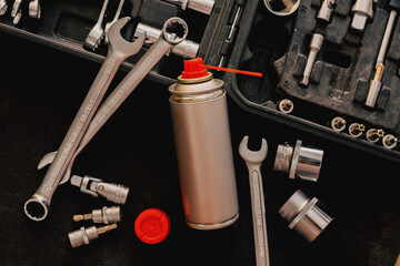 Mechanic's Toolbox Essentials Wrenches, Sockets, and Lubricant Spray