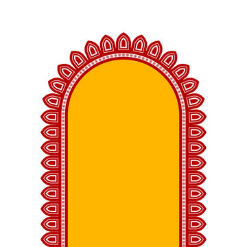 Durga Puja decorative border; a traditional red Bengali design element inspired by Chalchitra and Alpona art for creating seamless patterns and dividers