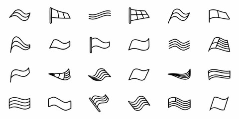 Fototapeta premium Collection of twenty four flag and windsock outline icons in various shapes and styles on a white background