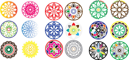 Colorful floral mandala designs circular geometric